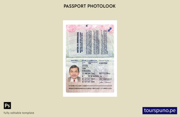 Listo para imprimir la plantilla actual del pasaporte de República Dominicana